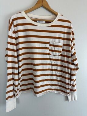 Free Assembly Horizontal Striped Brown White Long Sleeve Shirt Medium